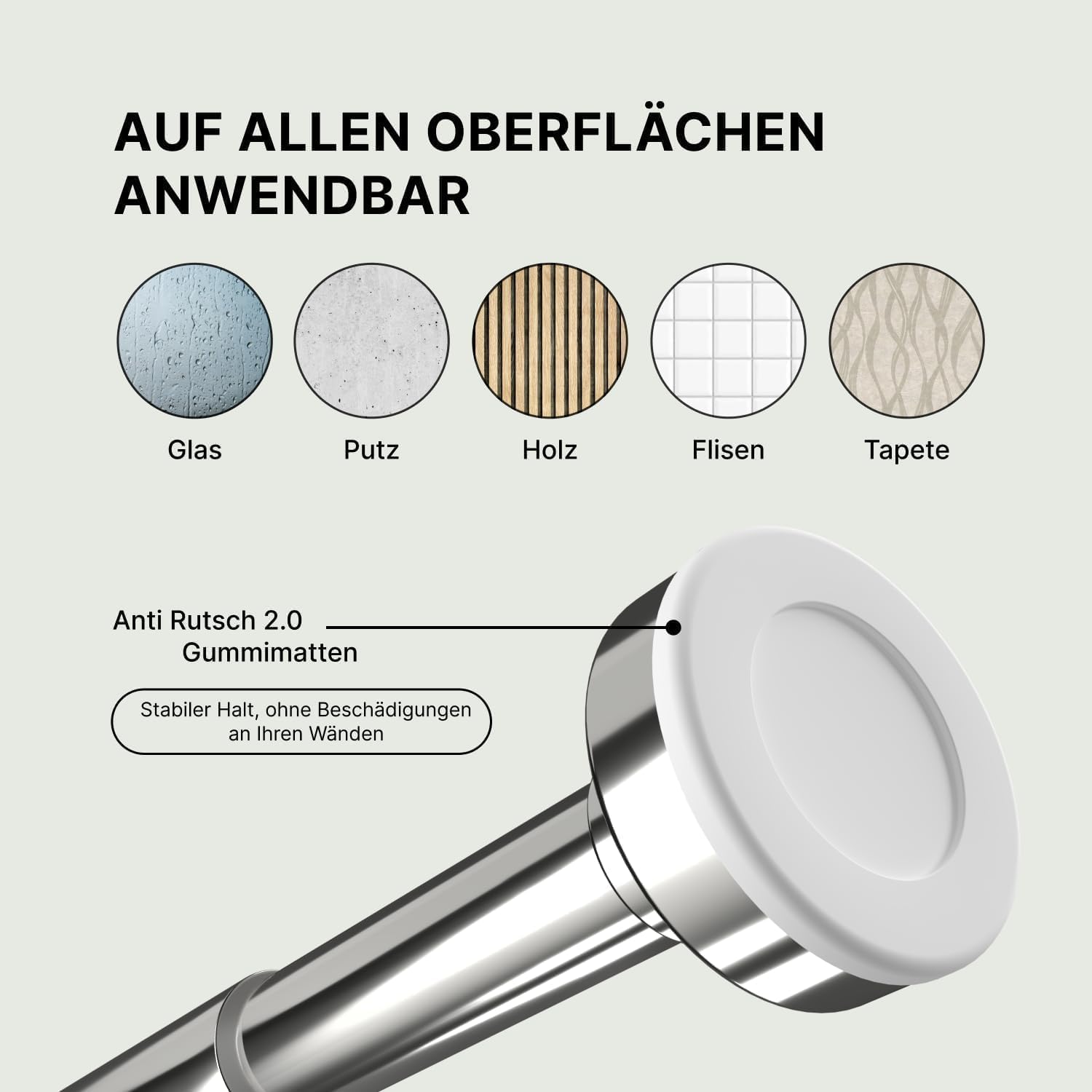 MEISENBERG Gardinenstange zum Klemmen 90-160cm, Silber, Ø 25 mm, Duschvorhangstange ohne Bohren - Vorhangstange für Gardinen, Bäder und Balkon - 2Stück