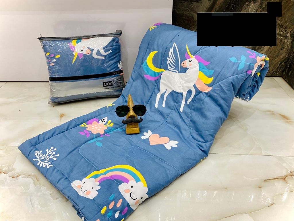 Launch Cotton AC Comforter Single Bed, Comforter for Kids Single Bed 60 x 100 Inches. (Blue Unicorn)