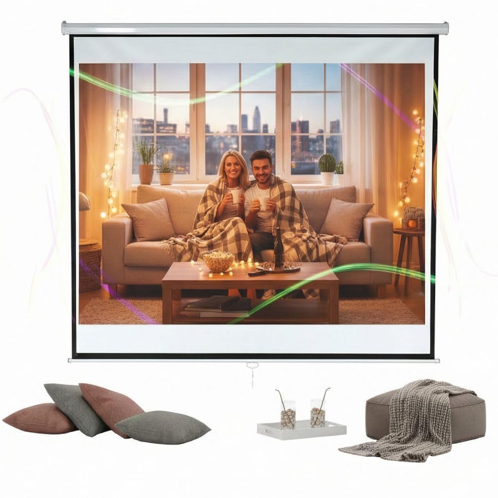 Melko Rolloleinwand für Beamer, Rollo, Heimkino, Büro, Projektoren, 152 x 152 cm, 85 Zoll - Ideal für HD-TV