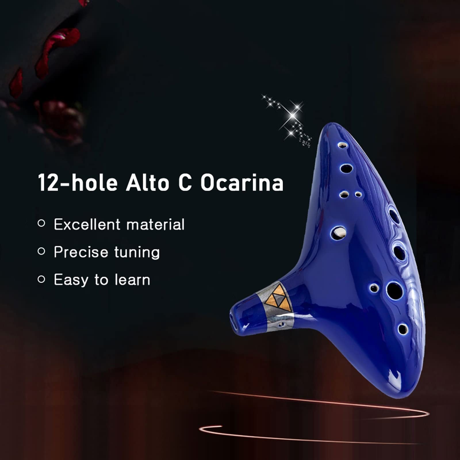 Ocarina 6 Trous, Alto C, Céramique Émaillée, Belle Conception, Idée Cadeau pour Musicien Débutant, Facile à Apprendre