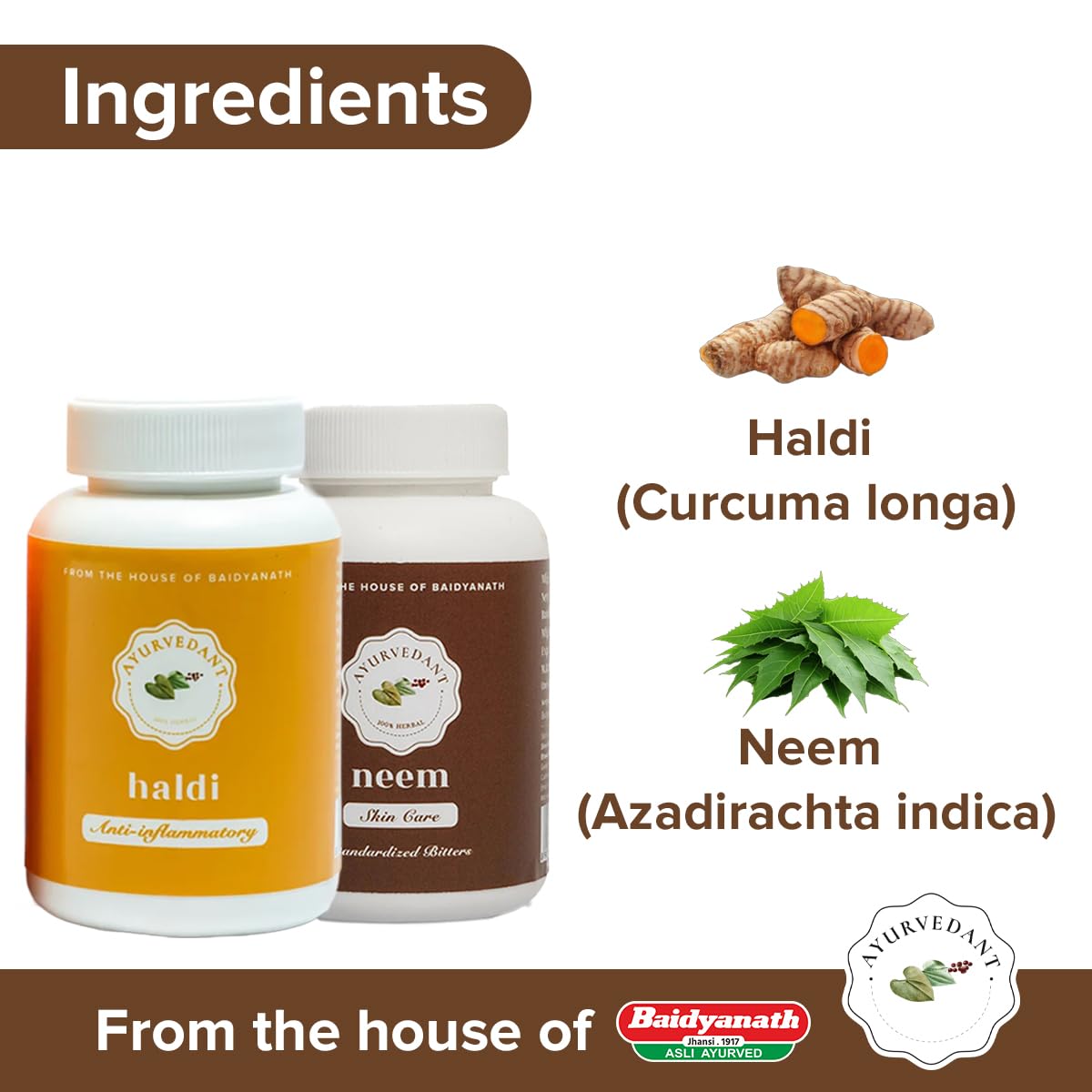 Ayurvedant Neem & Turmeric Tablets Combo Pack | 60 Tablets Each | Herbal Daily Detox & Immunity Support |From The House Of Baidyanath. 3