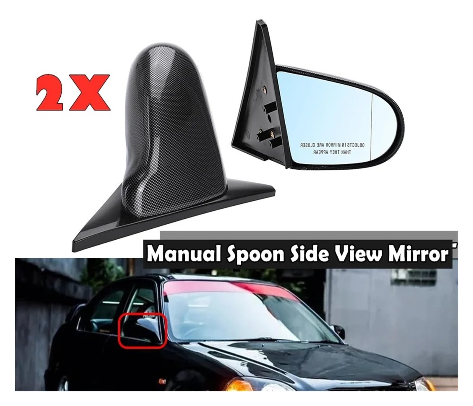 Espejo Retrovisor Exterior Conjunto Para Civic Para EK Para 4Dr Sedan 1996-2000 1 Par De Espejos Retrovisores Laterales Manuales Ajustables Estilo Cuchara(Carbon Fiber)