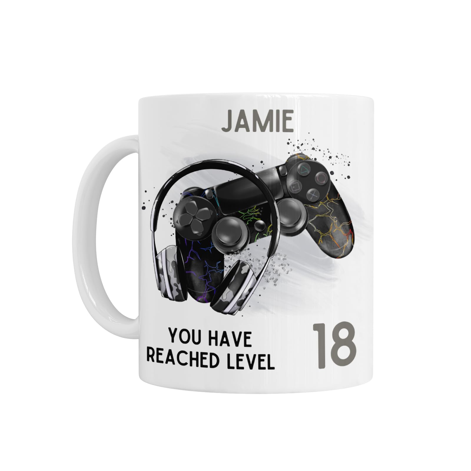 18th Birthday Gift - Personalised 18th Birthday Mug, 'You Have Reached Level 18' Gaming Controller Design, White Ceramic, for Boys, Son, Grandson