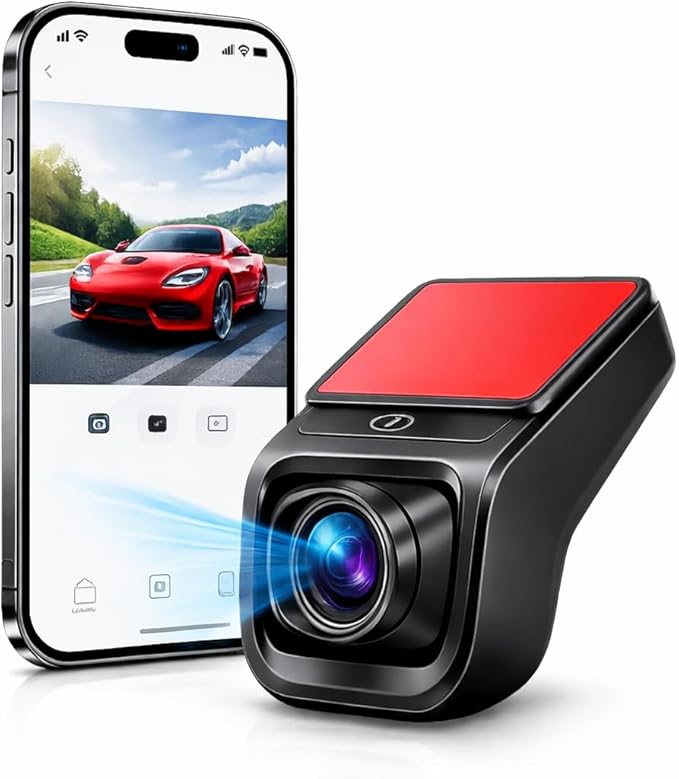 Dash Cam WiFi 1080P Full HD con Monitoraggio Parcheggio 24H, Visione Notturna, Audio, Grandangolo 170°, Loop Recording, Supporto MicroSD fino a 64GB