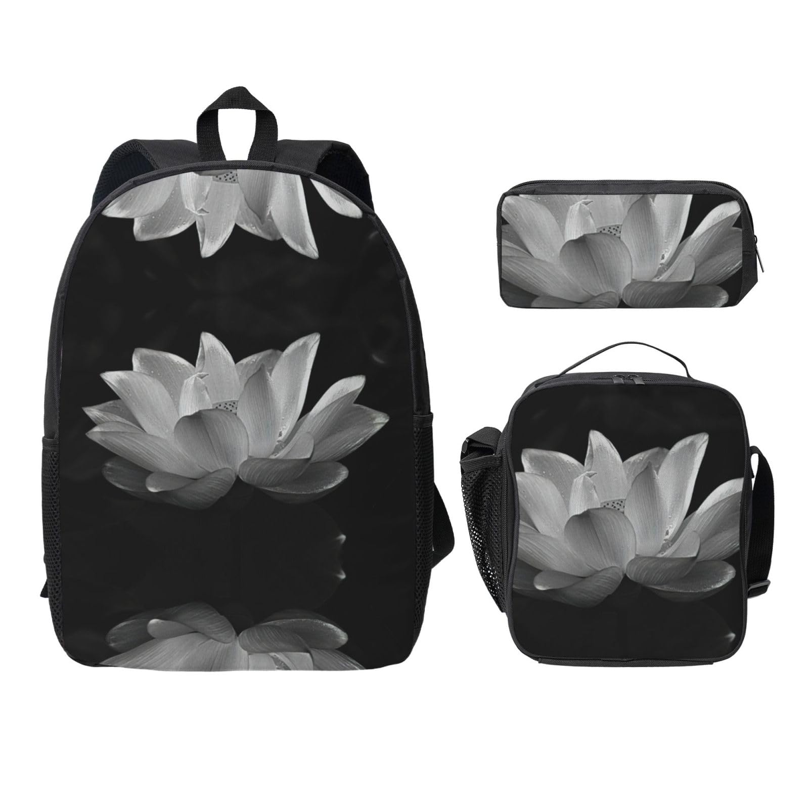 Mochila escolar de flores con lonchera y estuche de 3 piezas 8