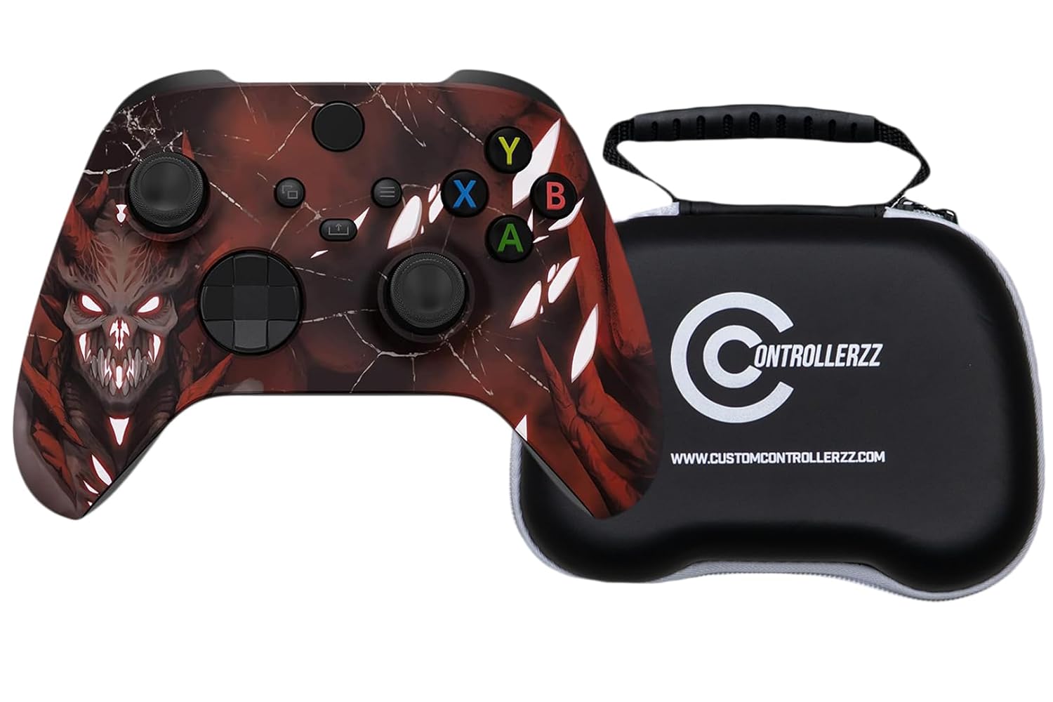 Custom Controllerzz Red Demon Controller & Case Bundle – Includes Red Demon Custom Wireless Controller for Xbox Series X/S, Xbox One, PC & Universal Protective Travel Case