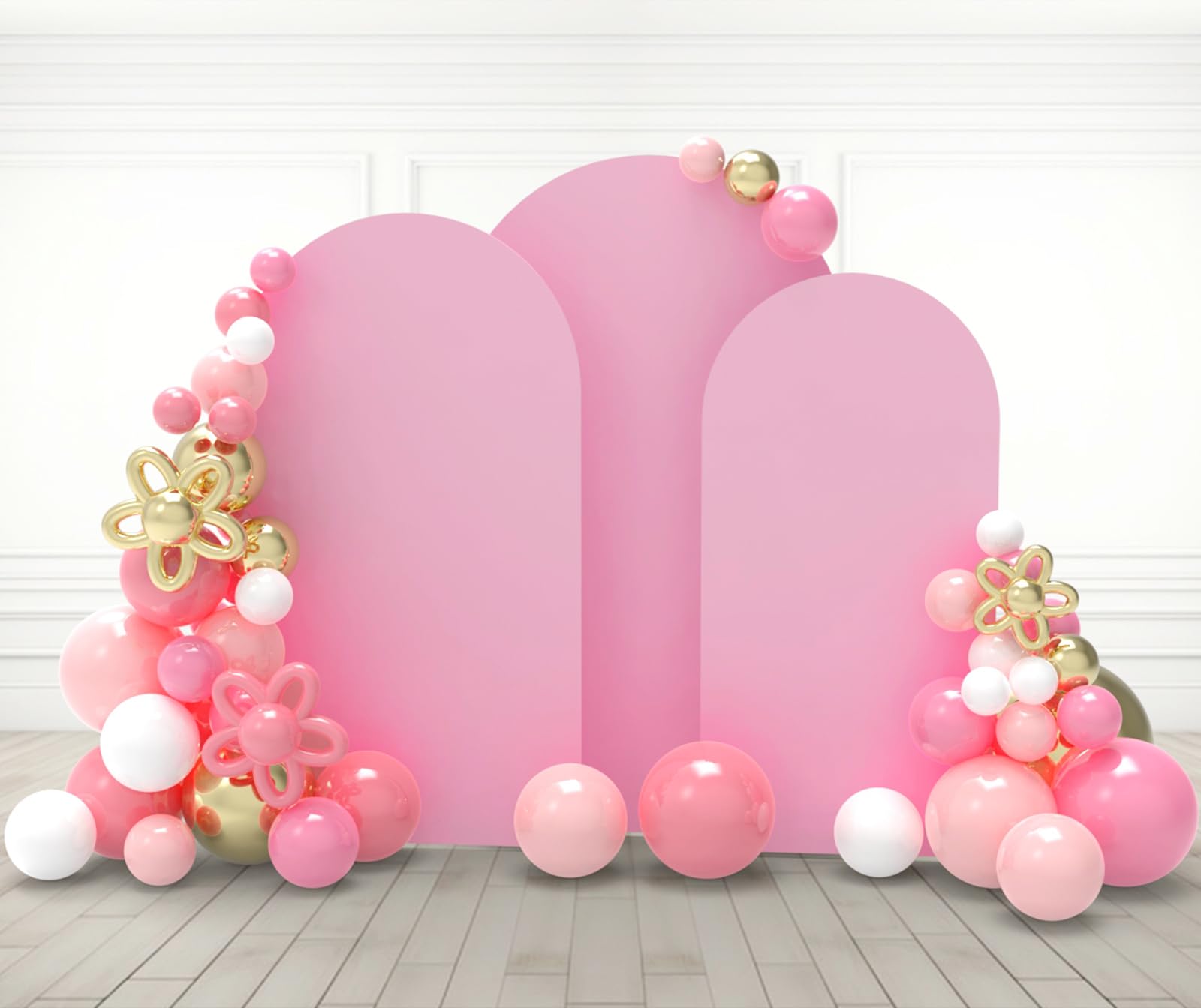 Babenest Light Pink Wedding Arch Cover Set of 3, Spandex Fitted Arch Backdrop Cover for Photo, Round Top Chiara Stand Cover for Party Birthday Baby