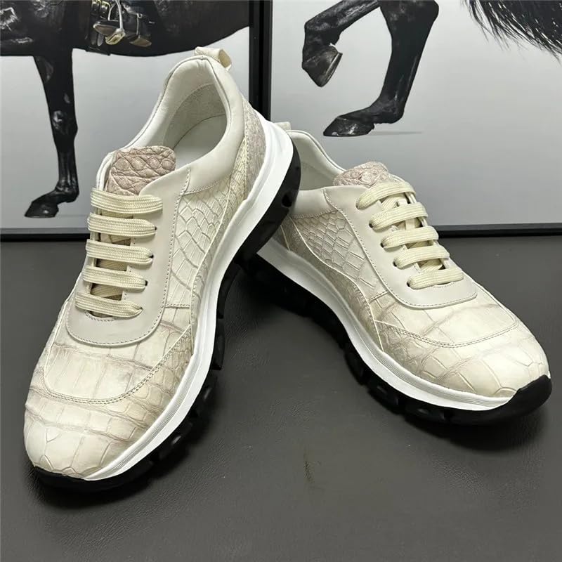 Authentic Crocodile Skin Male Casual Light White Sneakers Genuine Alligator Leather Men's Lace-up Walking Flats3