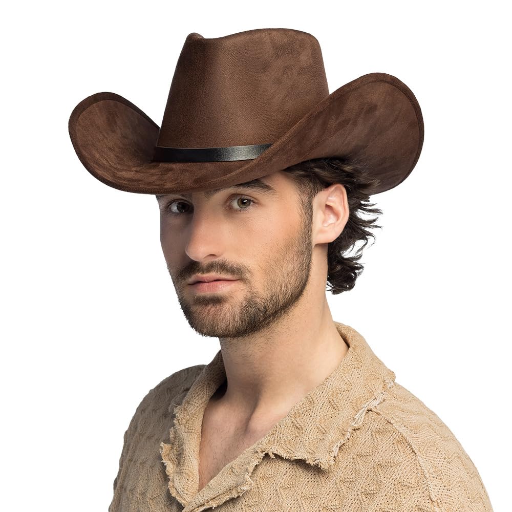 Boland Bronco Cowboy Hat with Hat Band, Western Hat for Theme Party, Carnival, Accessories Fancy Dress Costumes, JGA
