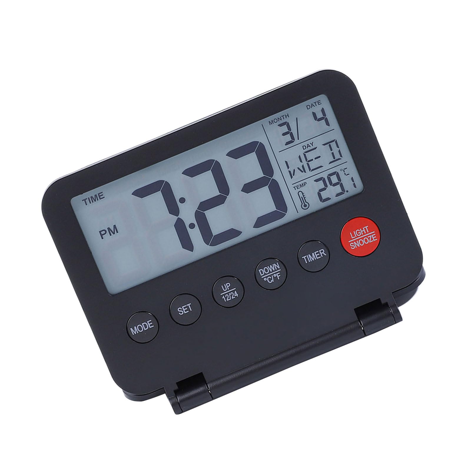 Digital Travel Alarm Clock LCD Display with Date Temperature Snooze and Backlight Battery Operated Desk Clock Temperature