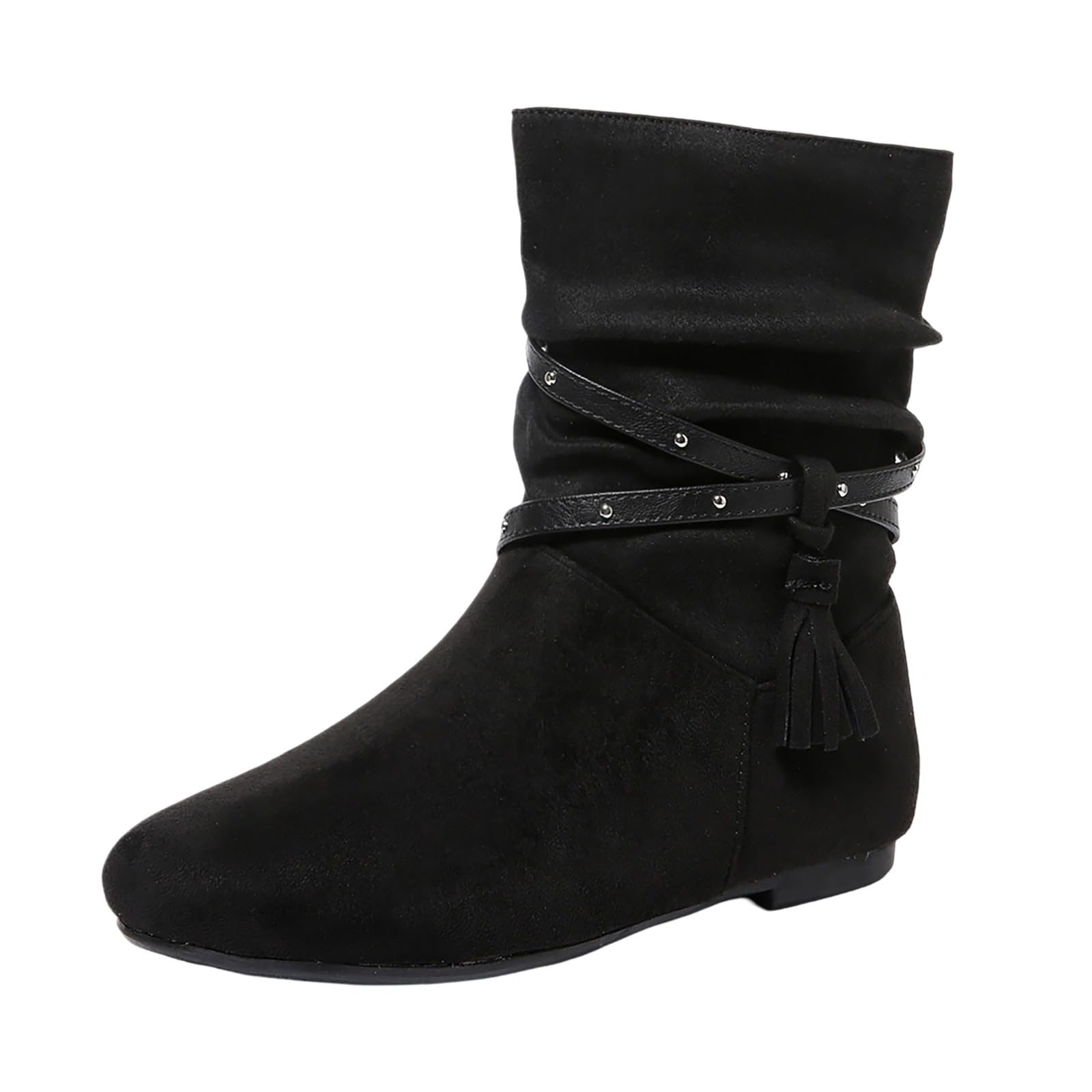 Bottines en daim avec franges au look bohème et talon bas doux - 8