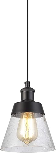 Miniatura 1 de Lámpara colgante de vidrio industrial con pantalla de vidrio transparente soplado a mano, una sola luz ajustable, rústico, mini accesorio de