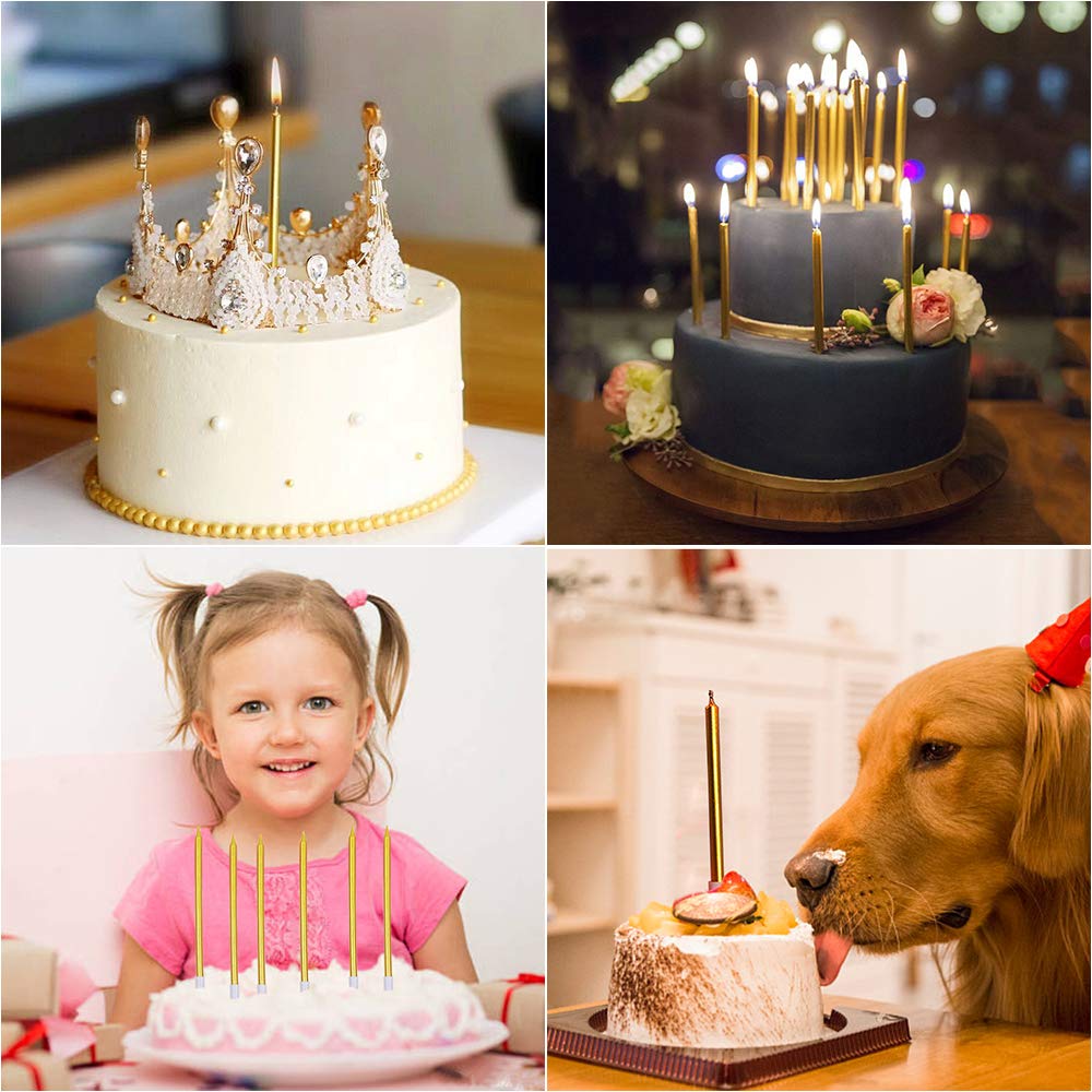 Lot de 12 bougies longues et fines pour gâteau d'anniversaire - Champagne doré - Pour anniversaire, fête de mariage - Décorations de cupcakes