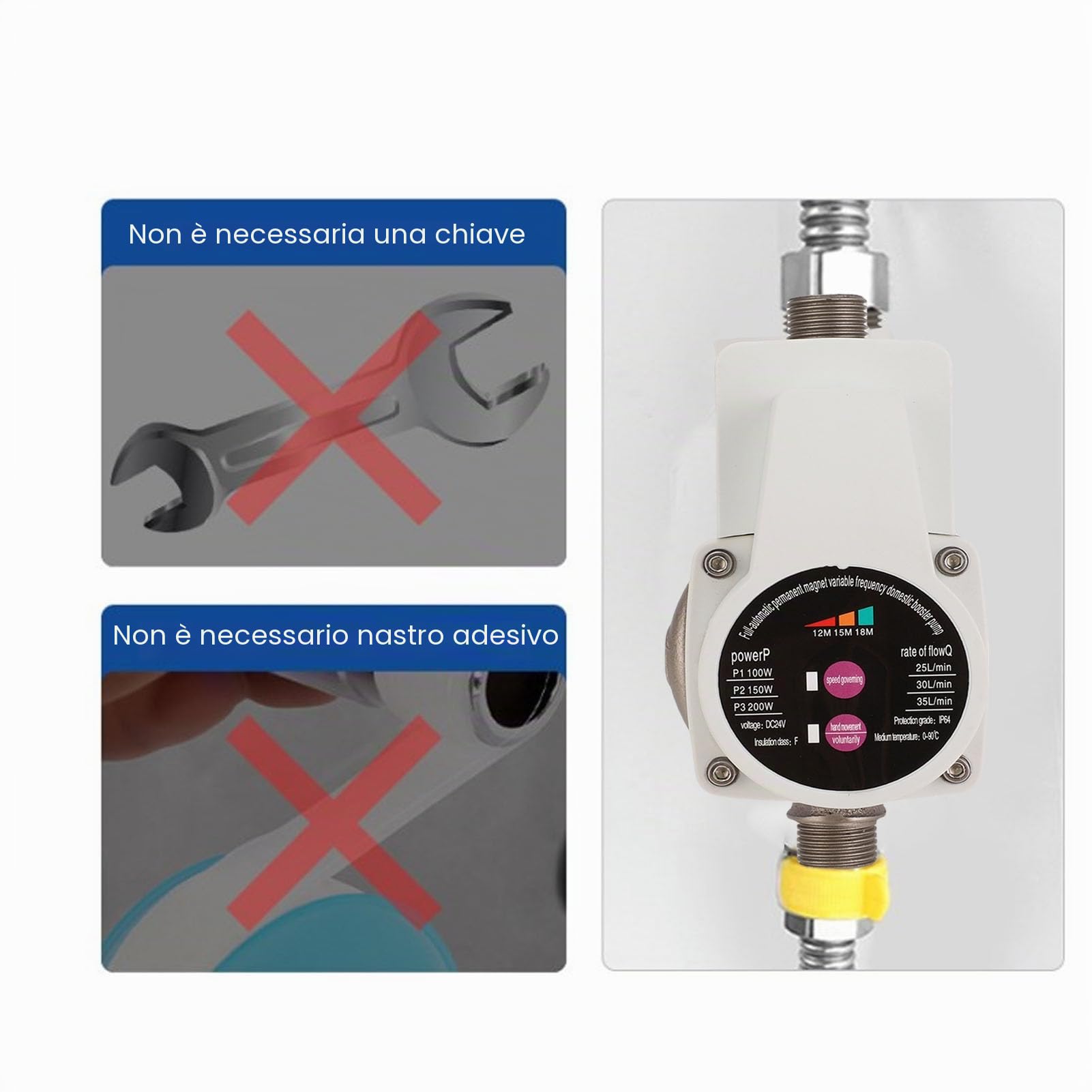 Fafeicy Pompa Booster Pressione Dell'Acqua, Induzione Automatica A Basso Rumore Con 3 Velocità Regolabili 100 W 150 W 200 W, Per Il Rubinetto Della Doccia Del Bagno Di Acqua Calda (Spina europea)