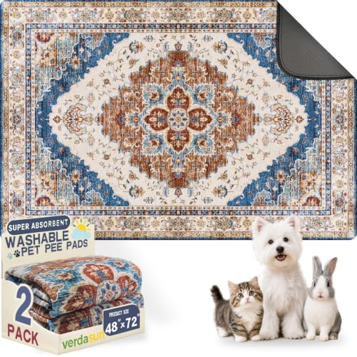 Image of Washable Pee Pads for Dogs, Reusable Puppy Potty Training Pads, Ultra-Absorbent Thick Waterproof Leak-Proof Non-Slip Pads & Mat for Crate, Playpen, Floor, Whelping & Housebreaking , 2 Pack 48 inchx72 inch