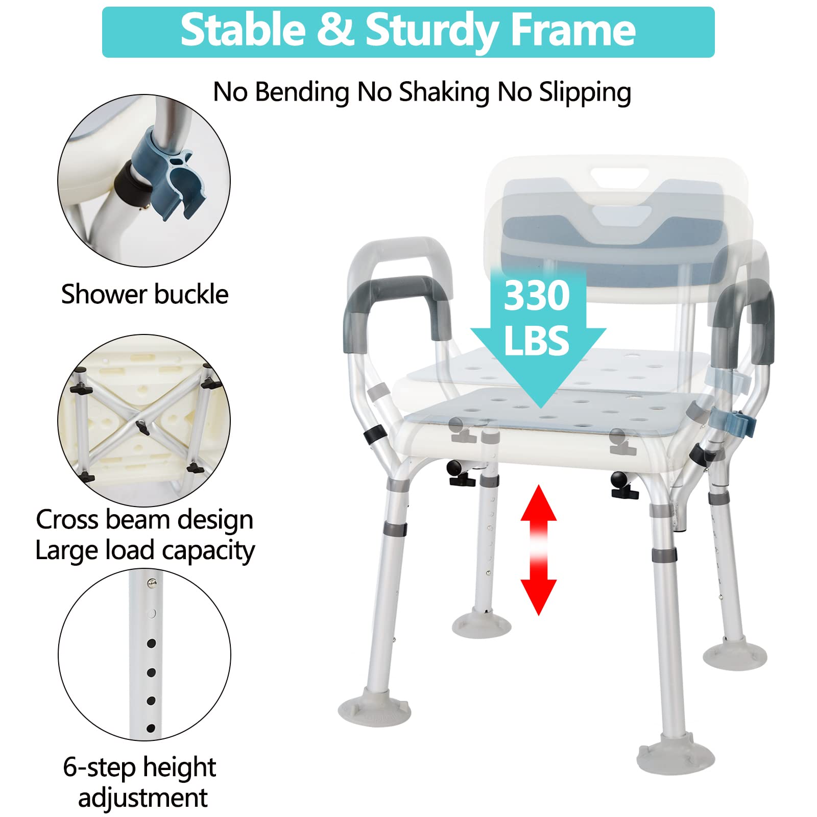 BQKOZFIN White Shower Stool Seat Adjustable Bath Chair with Padded