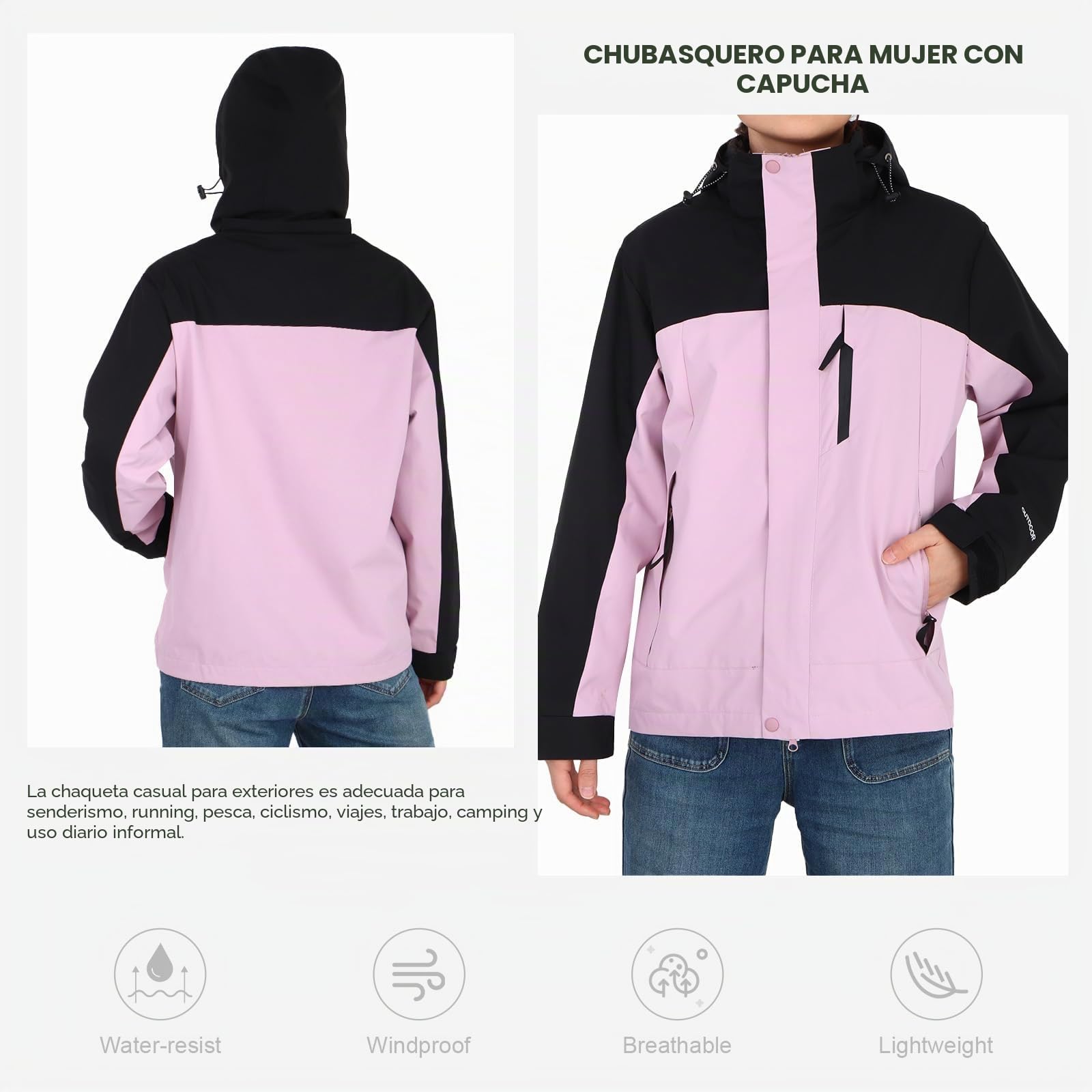 LHHMZ Chaqueta impermeable para mujer, Chaquetas transpirables con capucha, Chaqueta Casual Abrigo de Trabajo