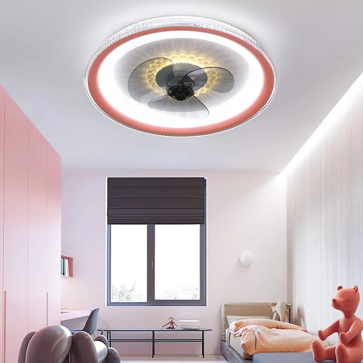 Ceilifan with Light and Remote Control Silent 3 Speeds Bedroom Led Fan Ceililight with Timer Modern Liviroomt Ceilifan Light/Pink