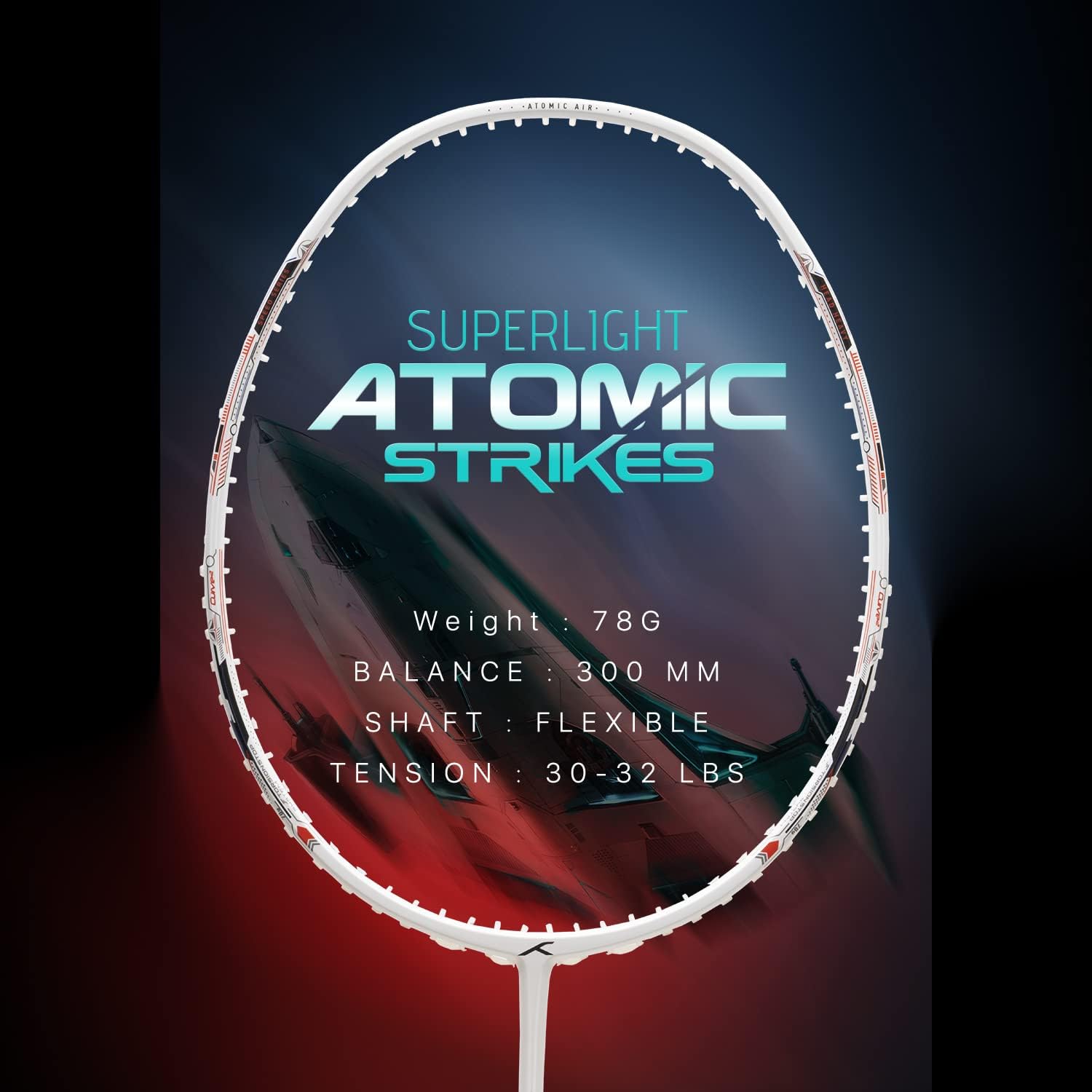 HUNDRED Atomic Air 78 Carbon Fibre Unstrung Badminton Racket with Full Racket Cover for Intermediate Players (78g, Maximum String Tension - 32lbs)