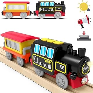 Motorized Train for Wooden Track, Battery Operated Locomotive Train (Magnetic Connection) - Powerful Engine Bullet Train Set Compatible with Thomas, Brio, Chuggington - Train Toys for Toddlers