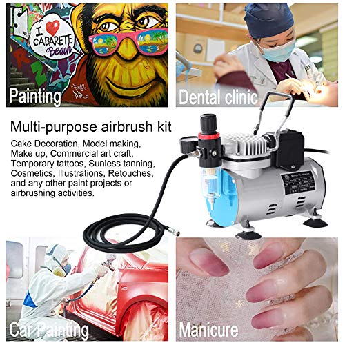 Professional Airbrushing Paint System with 1/5HP Air Compressor with Cooling Fan Auto On/Off and 2 Airbrush Kits with Airbrush Cleaning Pot and Replaceable Nozzle Needle for Makeup,Cake Decoration,Art