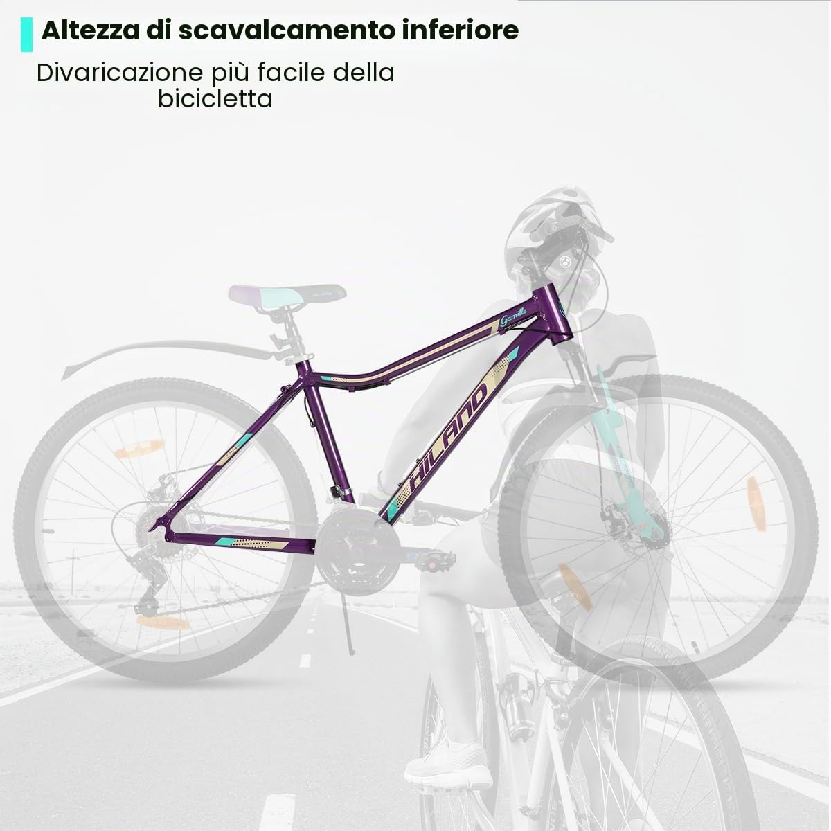 HILAND Mountain Bike Donna 26/27,5”, Telaio in Alluminio, MTB 18 Velocità per Donna e Ragazza, Freni a Disco Doppi, Forcella Ammortizzata, Verde Menta/Viola