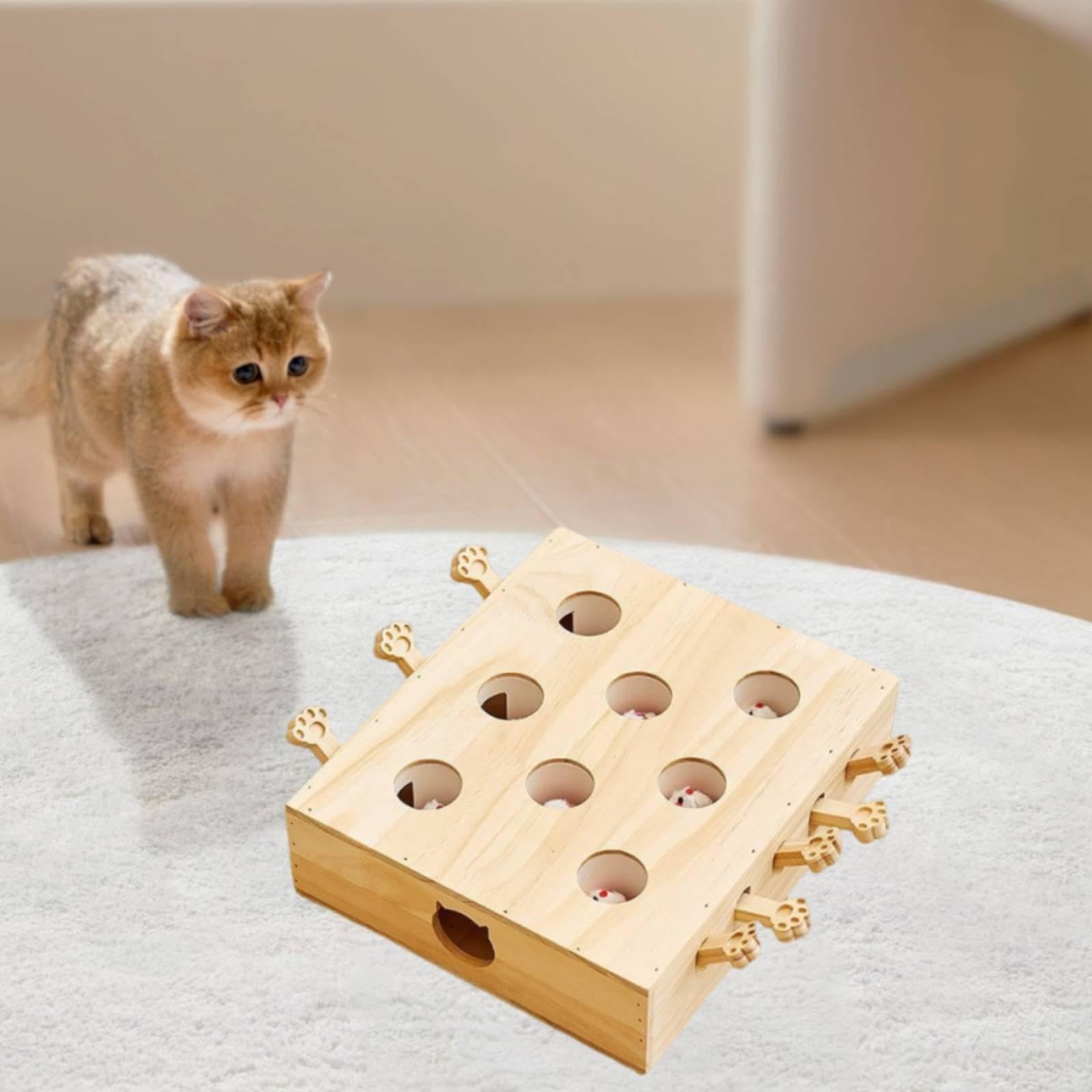 Juguete Interactivo de Madera para Gatos: Actividad Estimulante, Regalo Muy Entretenido para Mascotas, Juguete Rompecabezas, 8 Hoyos