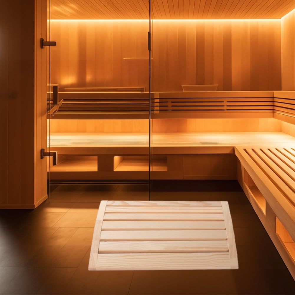 Reposacabezas de sauna con listones horizontales anchos y sutil curva de corona para distribuir la presión uniformemente en la parte posterior de la cabeza (A)