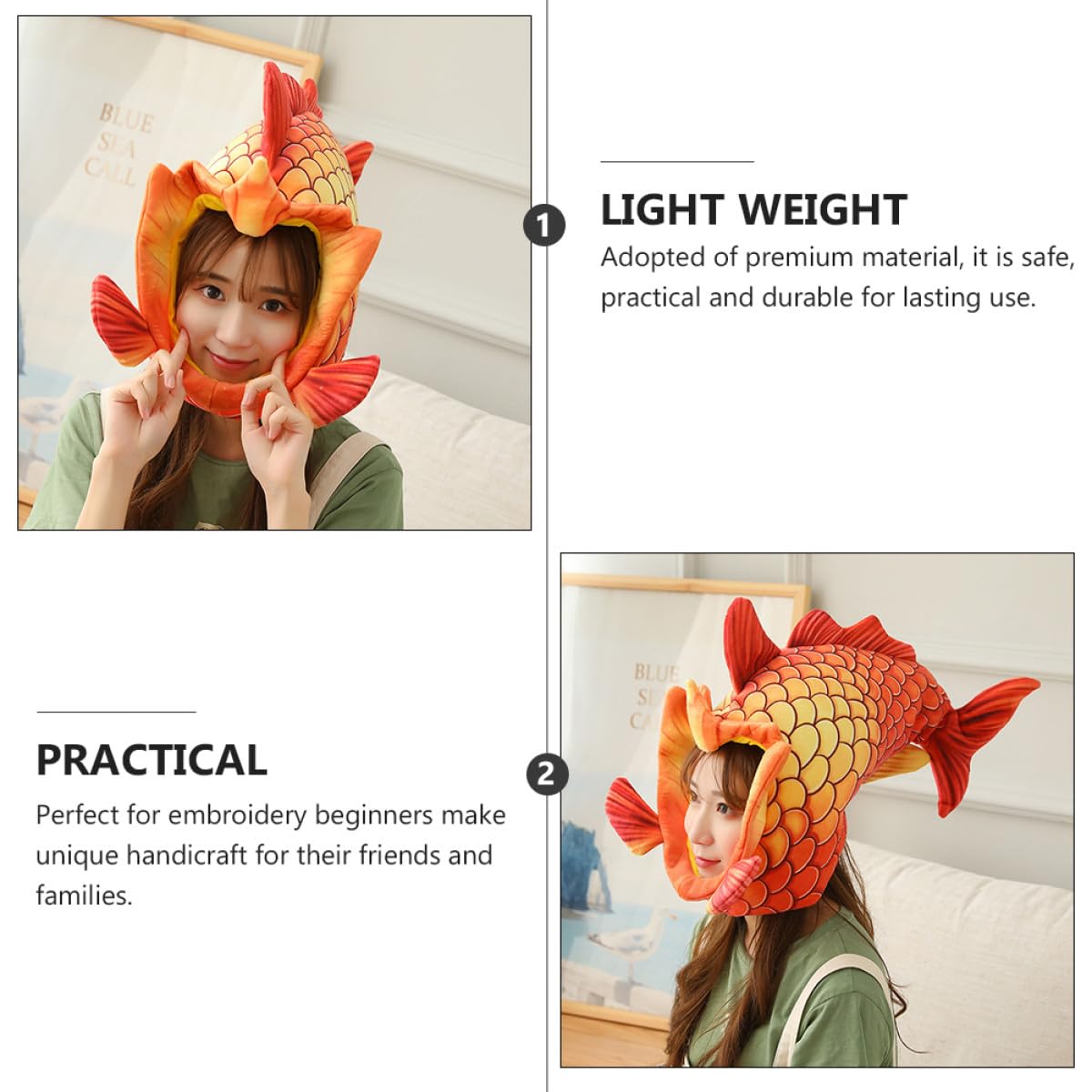 ULTECHNOVO Sombrero de Halloween Forma de Pez Rojo, Gorra Divertida de Tela Cómoda para Disfraz y Juegos de Rol en Fiestas y Eventos de Halloween