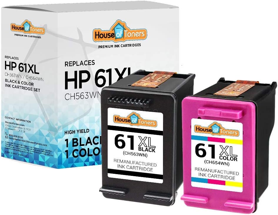 Houseoftoners Remanufactured for HP 61XL Ink Cartridges High Yield Replacment for HP 61 XL Envy 4500 5530 5534 5535-2 Pack (1 Black & 1 Color)