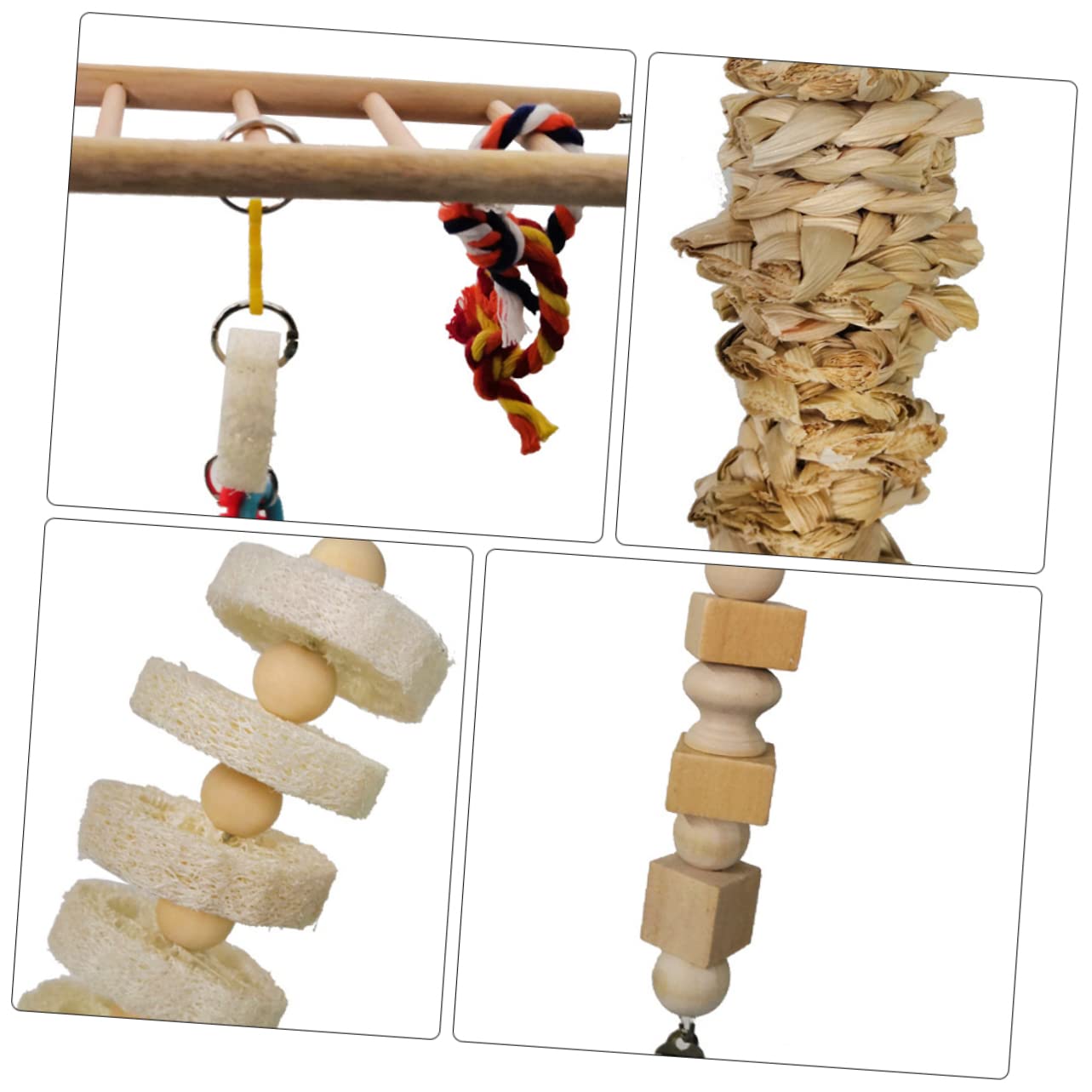 COLLBATH 7 Piezas Juguetes De Madera para Loros Juguetes Creativos Colgantes Bloques Coloridos Loros Pájaros para Entretenimiento Jaula