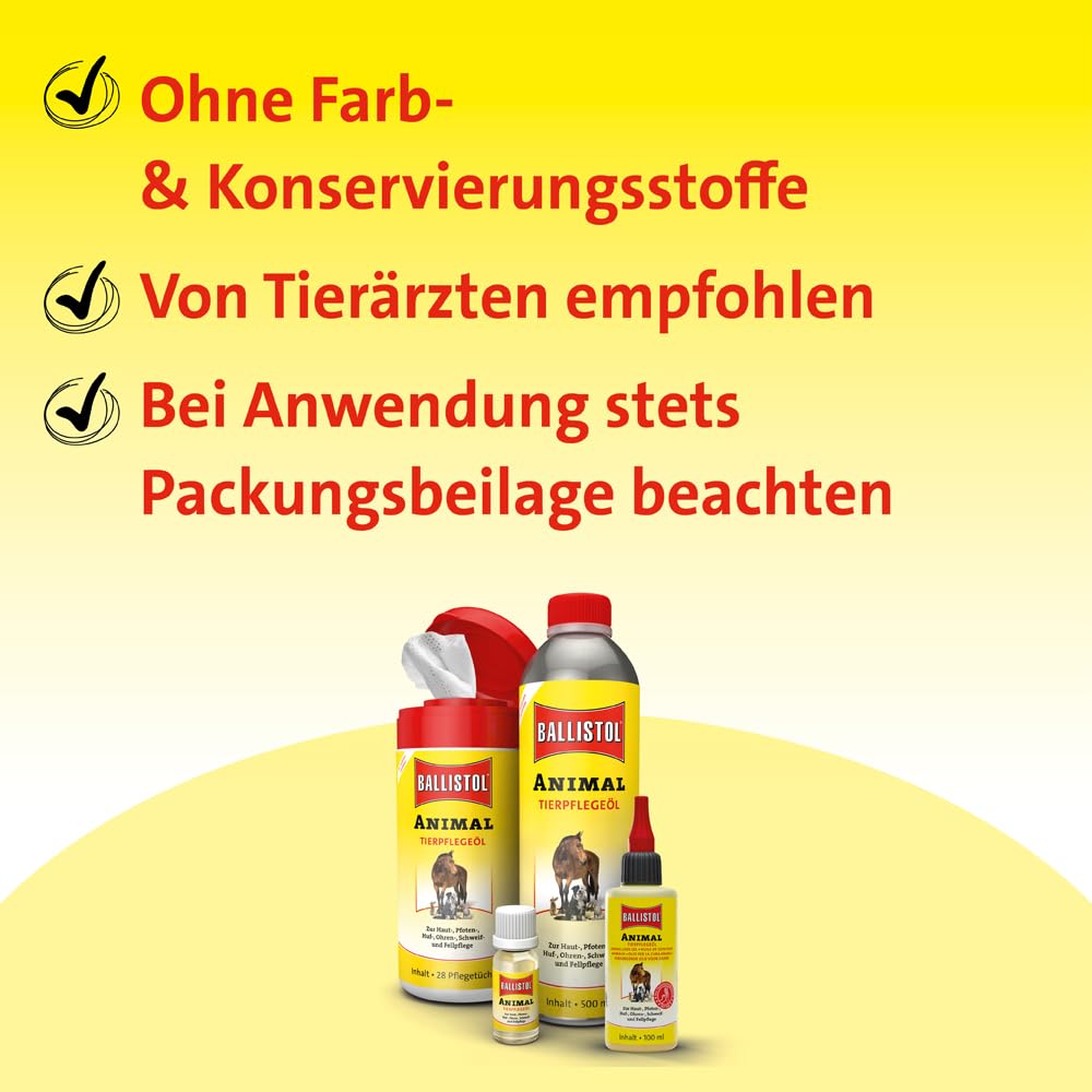 Ballistol Unisex – Erwachsene Animal Tierpflege-Öl 500ml Dose, Farblos, 6 Stück | Flüssiges Tierpflegeöl, Huf-, Schweif- und Fell-Pflege für Hund, Katze, Pferd, Hof- & Haustiere, Hof