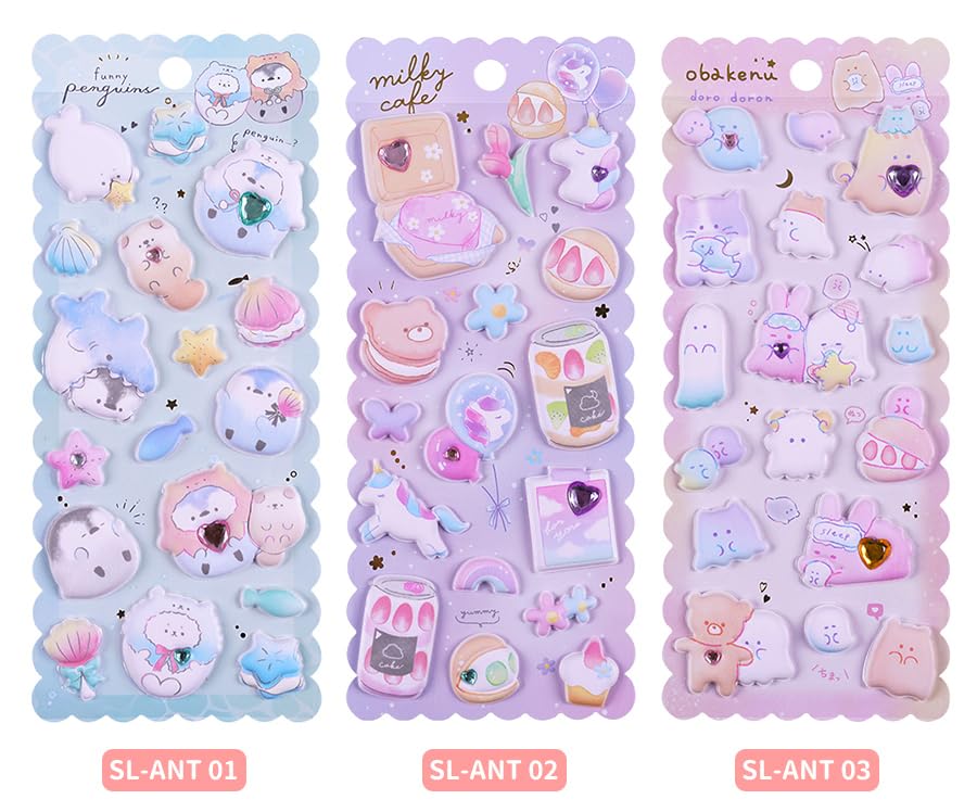 Image of Kawaii Cafe 3D Puffy Stickers Set - Cute Animals, Dessert & Milk Tea Stickers for Journaling, Scrapbooking, Planner Decoration, School Projects & DIY Crafts