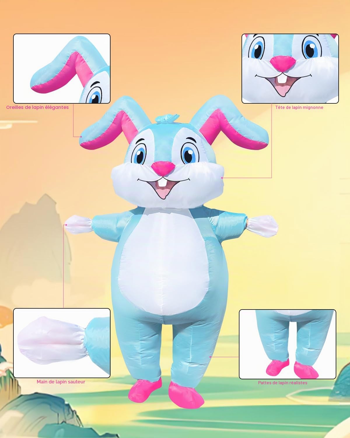 Costume de lapin gonflable pour adulte – Costume d'air d'équitation pour homme et femme – Costume amusant pour Halloween, Noël, Pâques, carnaval, fête (costume de rabbit gonflable pour femme adulte)
