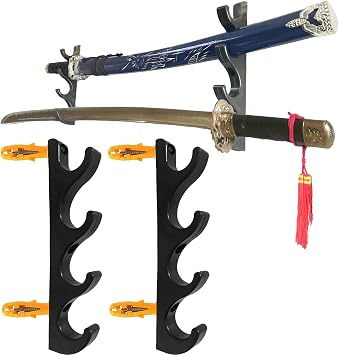 Pmsanzay Four-Layer Wall-Mounted Sword Stand Display - Holder, Hook, Hanger Bracket Rack - Easy to Install - No Sword - 2 Pack