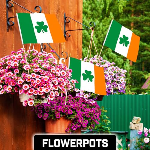 G128 Irland-Flaggen mit Kleeblatt, 30,5 x 45,7 cm, bedruckt, 150D-Polyester, Länderflagge, massiver Holzstab, Speer-Goldspitze, 24 Stück – Bild 3