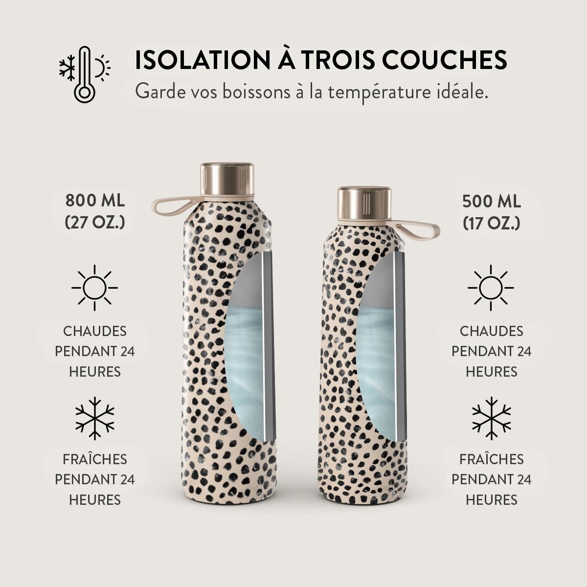 Burga Bouteille d’Eau 800 ml – Bouteille Isotherme en Acier Inoxydable, garde les boissons chaudes et froides 24 h, étanche, sans BPA, compatible porte-gobelets, bouteille réutilisable