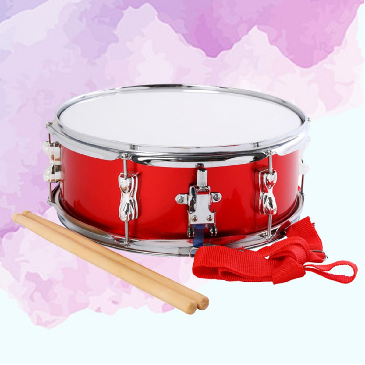Rullante Rosso da 13 Pollici in Metallo, con Bacchette | Set per Bambini, Cinghia Regolabile Inclusa, Strumento a Percussione dal Suono di Qualità