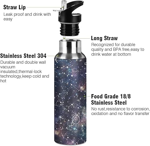 Vista 70 de Botella de agua de acero inoxidable con aislamiento al vacío, diseño de remolino, diseño de espiral, diseño abstracto retro, con popote y asa