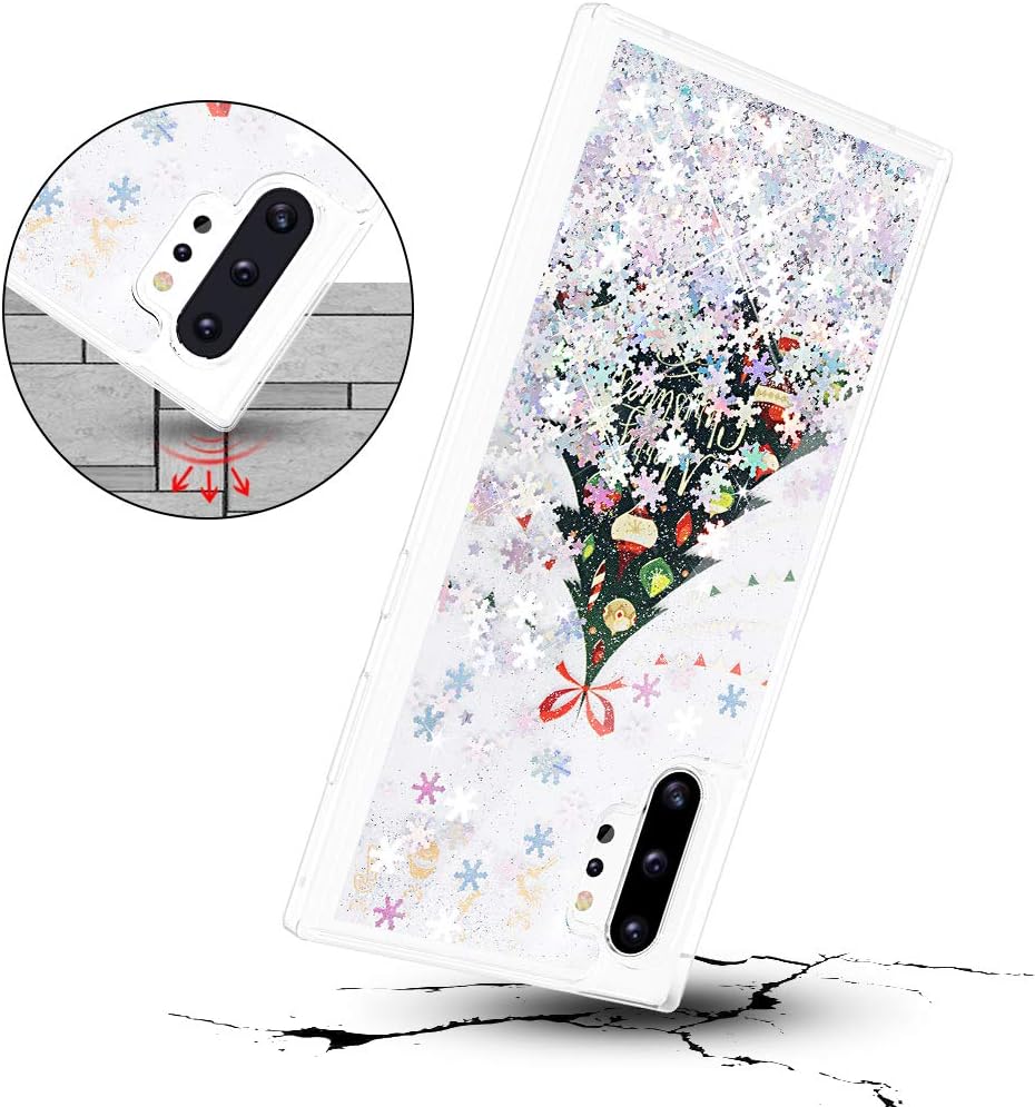 Caka Christmas Case for Galaxy Note 10 Plus (Not Note 10) Glitter Case Girls Women Bling Silver Liquid Quicksand Soft TPU Snowflake Glitter Case for Samsung Galaxy Note 10+ Plus 5G (Christmas Tree)