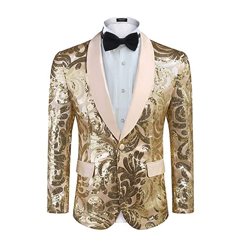 Mens Sequin Blazer Suit Shiny Jacket Blazer One Button Tuxedo for Party Wedding Banquet Christmas Nightclub