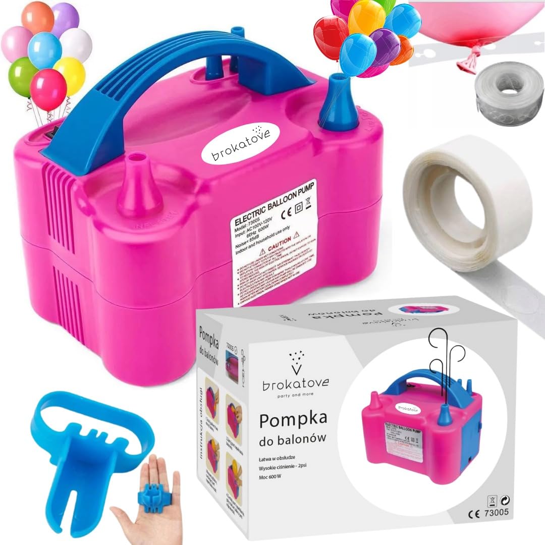 Pompka elektryczna do balonów 600 W Różowa | 600W mocny silnik, balony lateksowe, podwójne dysze, szybkie pompowanie