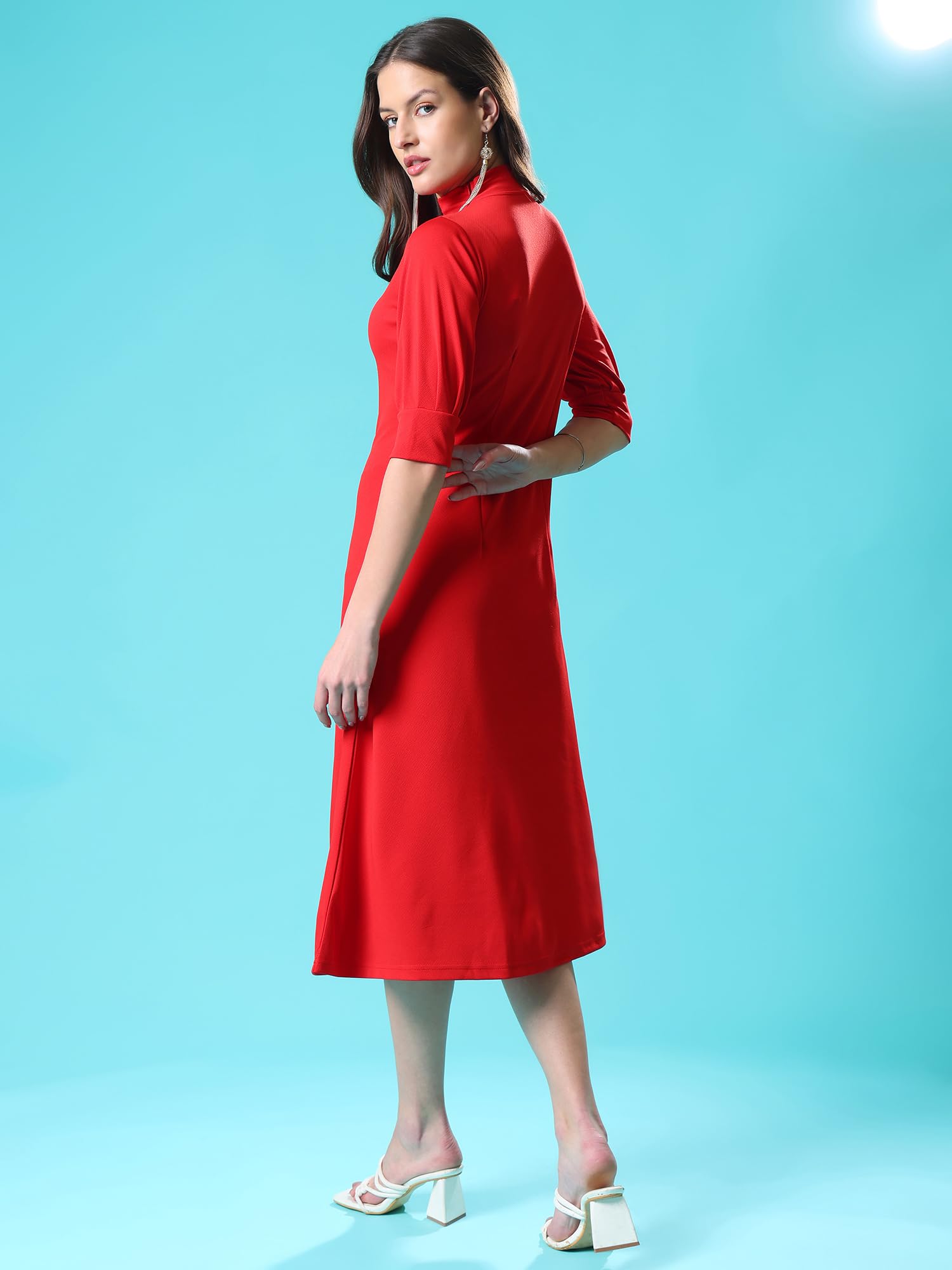 Purvaja Womens A-Line Knee Length Dress (Bely-127_Red_Small)