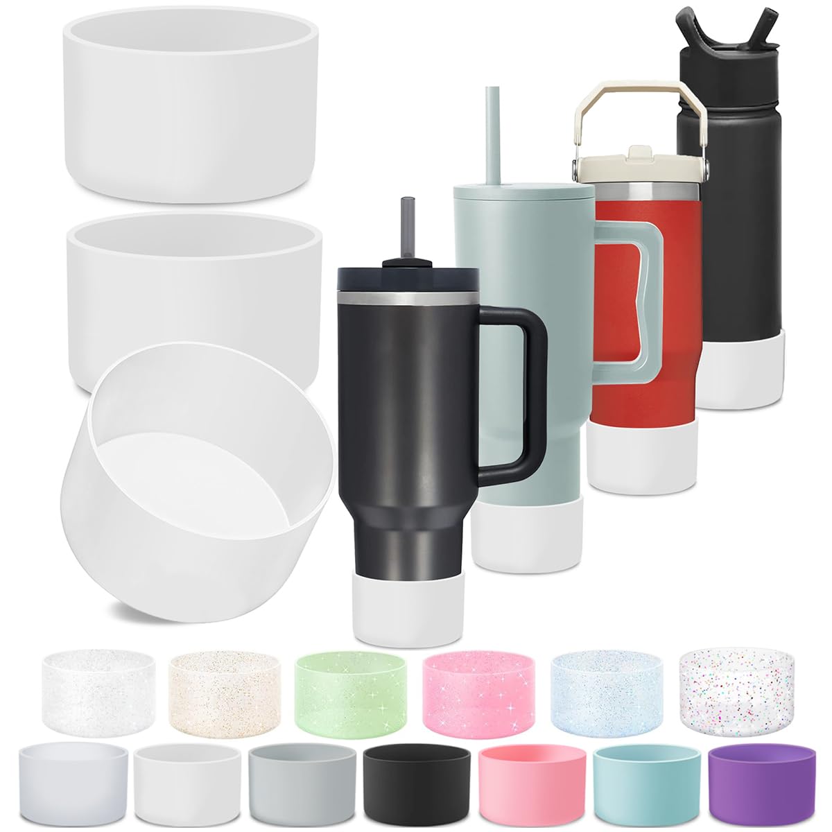 3Pcs Silicone Stanley Boot For Stanley Tumbler 30-40 Oz & IceFlow 20-30oz,Stanley Cup Boot For Hydro Flask Water Bottle 12-24oz,Stanley Boots Bottom Protector 2.8-3.0in Bottom,Stanley Cup Accessories
