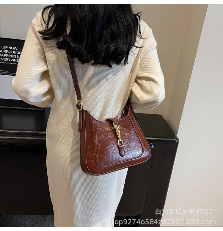 Women's Burgundy Bag PU Leather Clasp Zipper Shoulder Bag Small Wine Colored Purse Vintage Crossbody Bag4