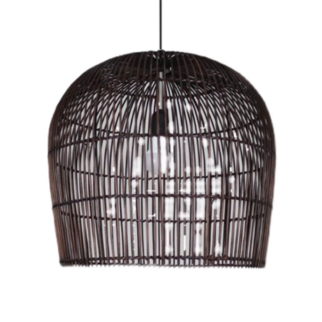 SHUANGZ Wabi-Sabi Black Rattan Basket Dining Table Pendant Light Vintage Wicker Weaving Lighting Fixtures Warm E26 Bulb Personalization Indoor Decoration Hanging Light Fixture for Kitchen Island