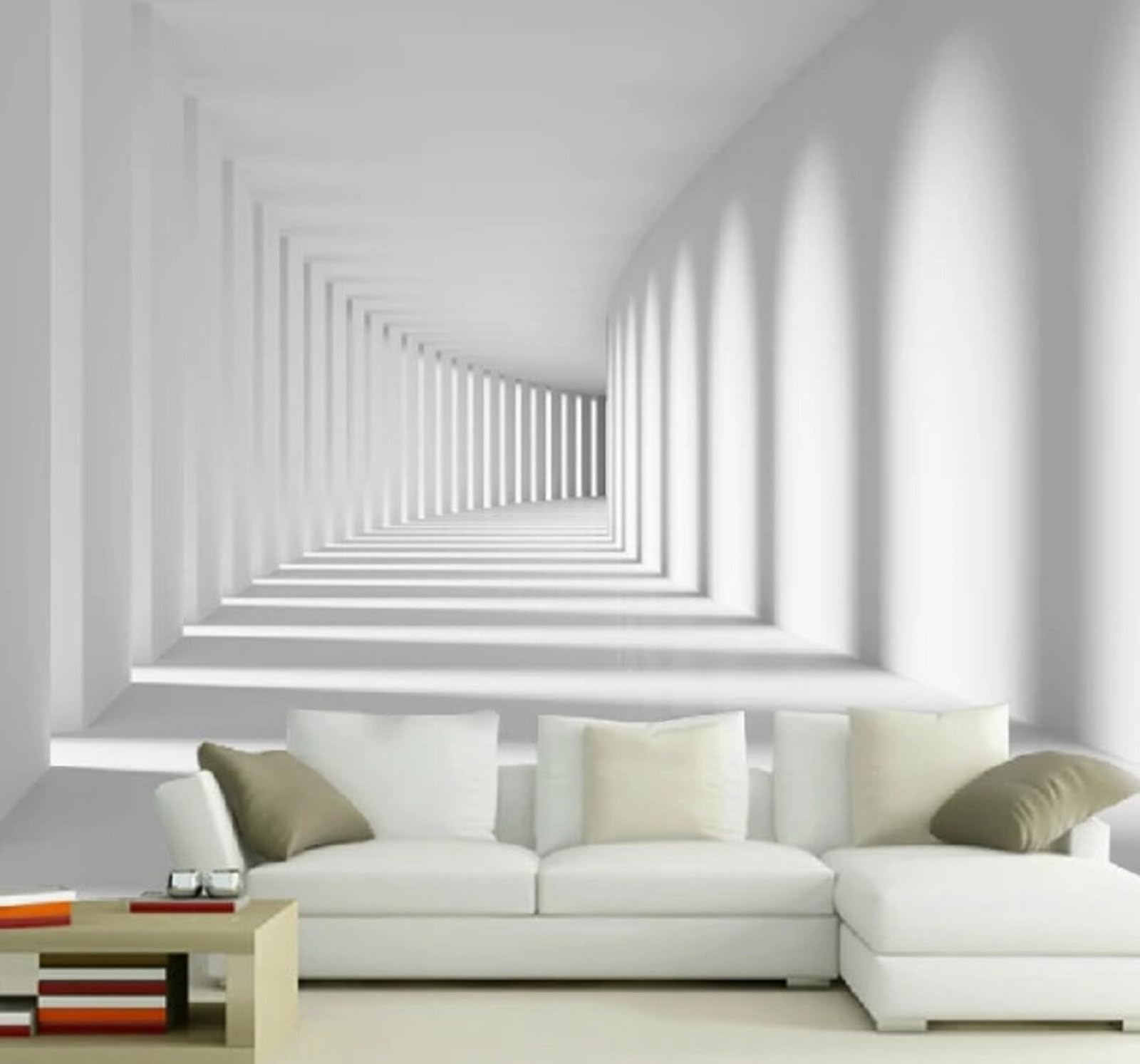 Wallpaper-3D-Xlm 250Cm×170Cm(B×H) Creative Three Dimensional White Corridor Spatial Extension 3D Wallpaper Easy Install Feature Office Living Room Sofa Bedroom Tv Background Wall Decoration-250Cm×170Cm