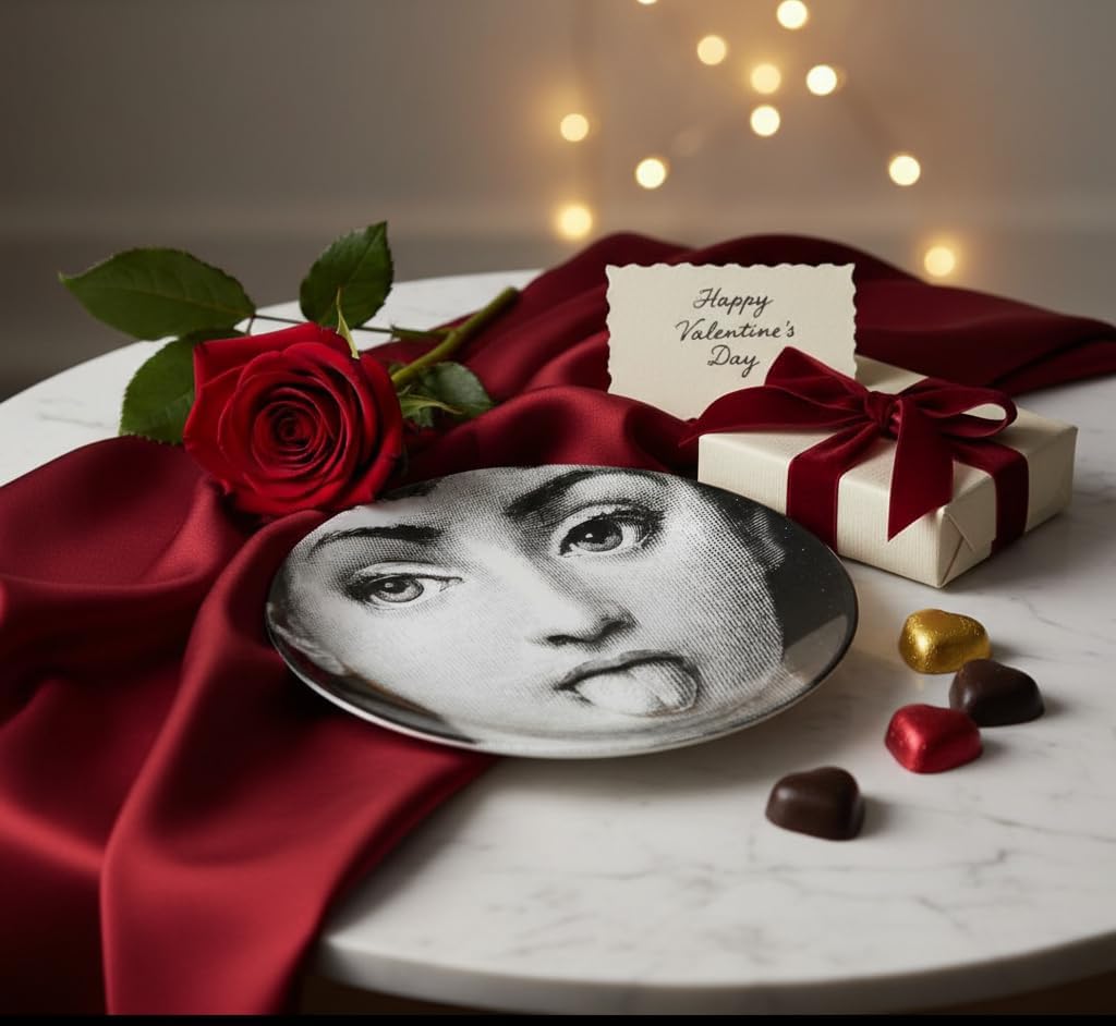 10" Italian-Style Decorative Plate – Modern Art Face Design, Handcrafted Ceramic Platter for Tabletop or Wall Display (Tongue Out)