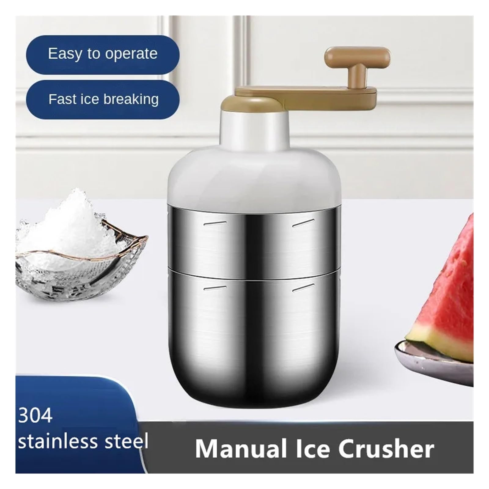 Ice Crusher, Stainless Steel Hand Operated Shaved Ice Household Mein Mein Ice Er Manual Sand Ice Machine,for Home, Restaurants & Cafes 3
