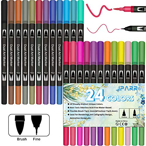 Juego de bolígrafos de punta doble de 24 colores, rotuladores de punta de fieltro, rotuladores de punta de fieltro para caligrafía, dibujo y libro para colorear
